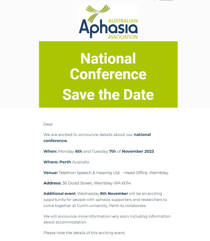 Save the date Australian Aphasia Association conference coming to